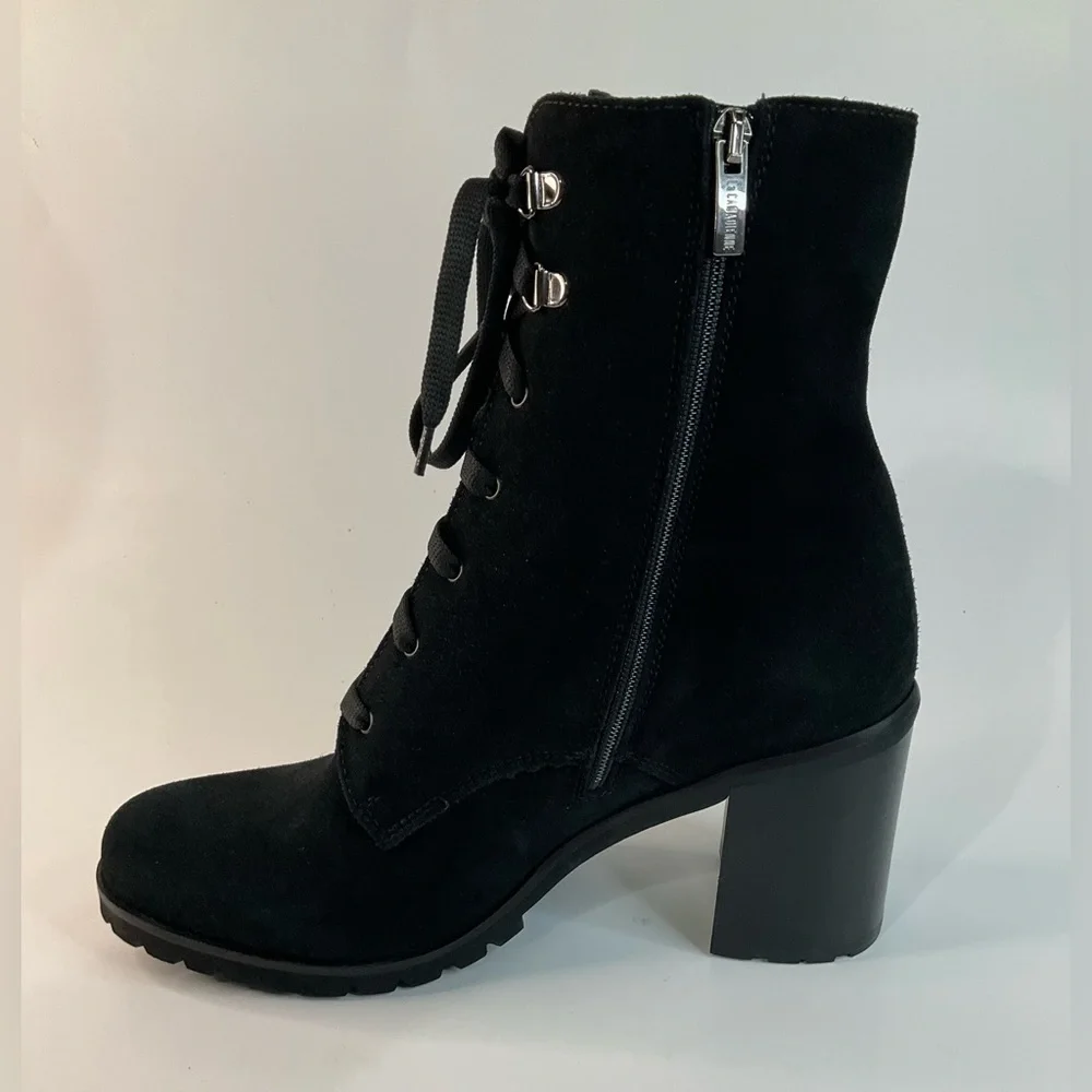 La Canadienne Parkera Women's Black Suede Lace Up Zip Casual Mid Boots - Picture 5 of 11